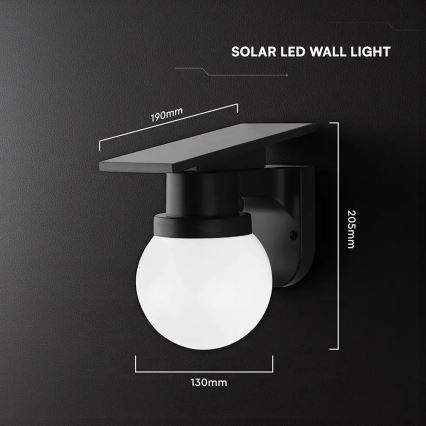 LED-aurinkokennolla varustettu seinävalaisin LED/3,7V 3000/4000/6400K IP54 1800 mAh musta + kaukosäädin