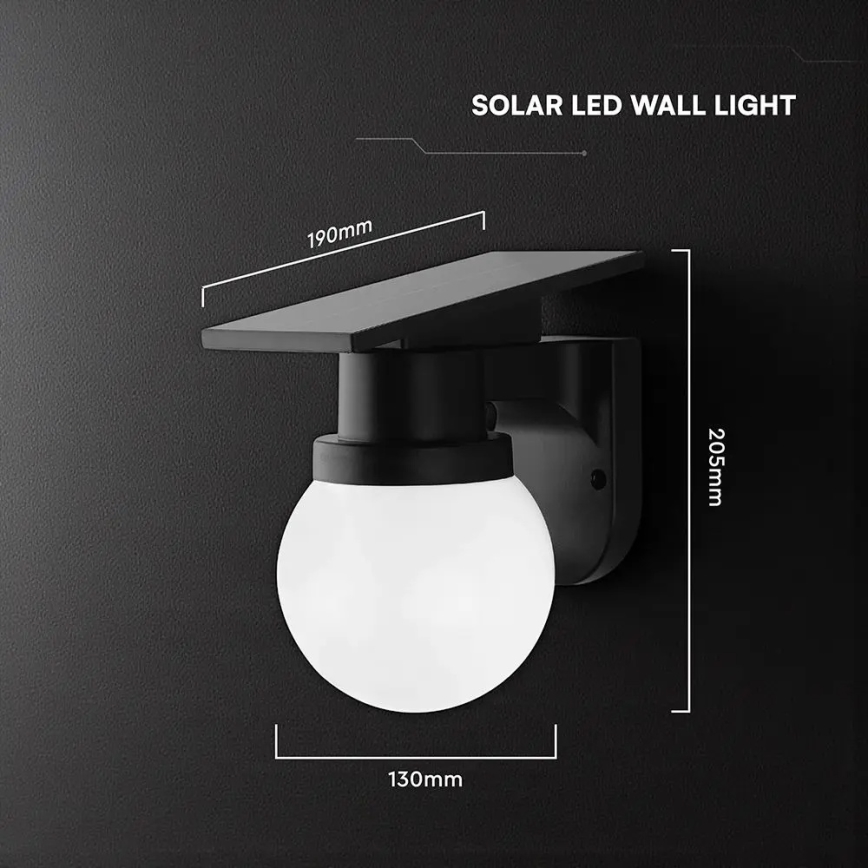LED-aurinkokennolla varustettu seinävalaisin LED/3,7V 3000/4000/6400K IP54 1800 mAh musta + kaukosäädin