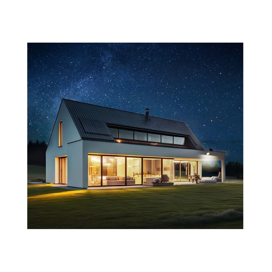 LED-himmennettävä aurinkokennolla toimiva heittovalo anturilla LED/10W/3,7V 3000/4000K IP65 3600 mAh + kaukosäädin