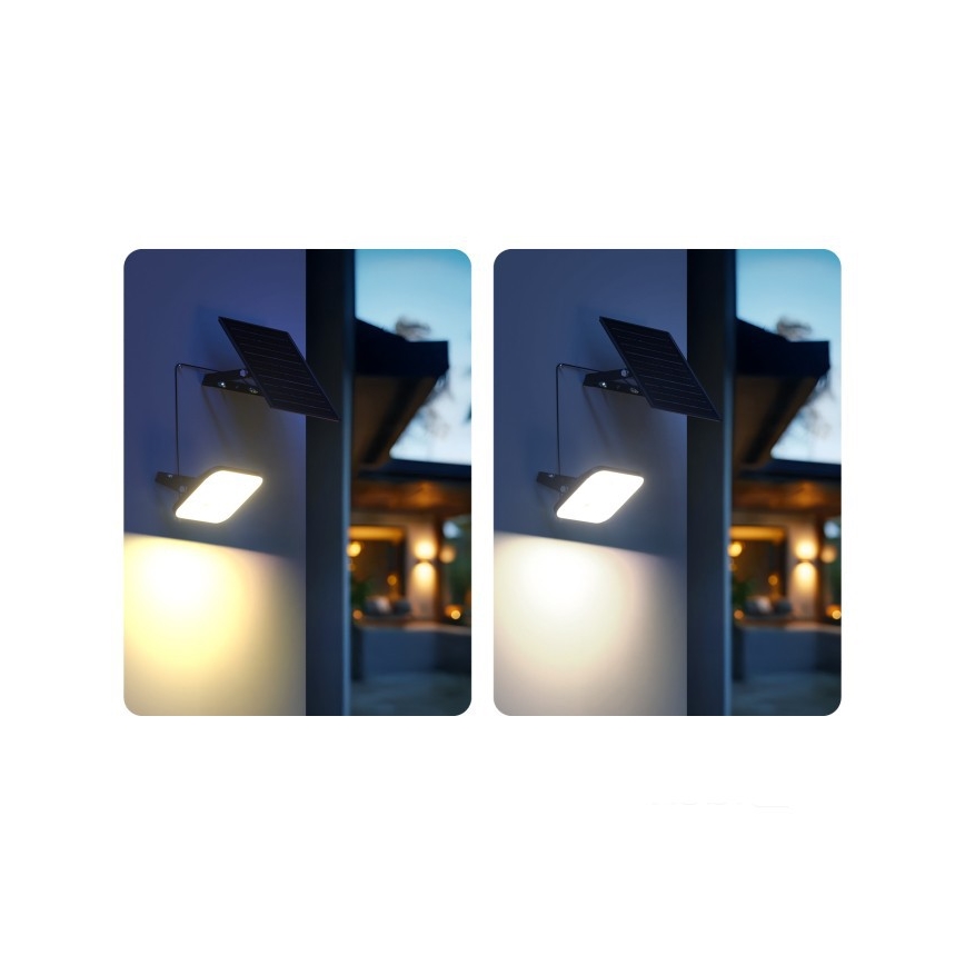 LED-himmennettävä aurinkokennolla toimiva heittovalo anturilla LED/10W/3,7V 3000/4000K IP65 3600 mAh + kaukosäädin