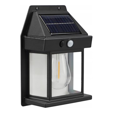 Aurinkokennolla toimiva LED-seinävalaisin liiketunnistimella, 3,7 V 600 mAh, IP44, musta