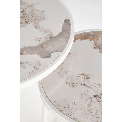 AURORO-sohvapöytien setti, 2 kpl, beige/valkoinen