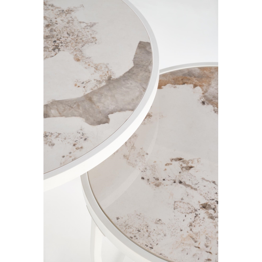 AURORO-sohvapöytien setti, 2 kpl, beige/valkoinen