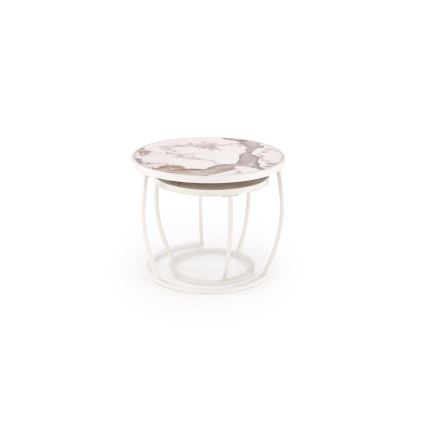 AURORO-sohvapöytien setti, 2 kpl, beige/valkoinen