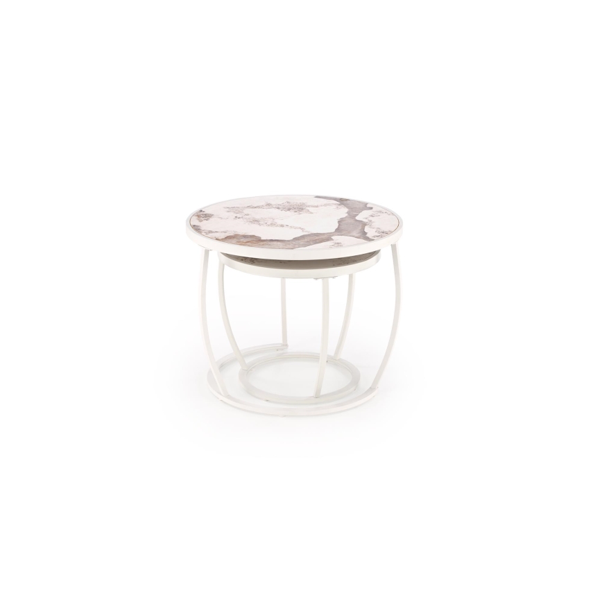 AURORO-sohvapöytien setti, 2 kpl, beige/valkoinen