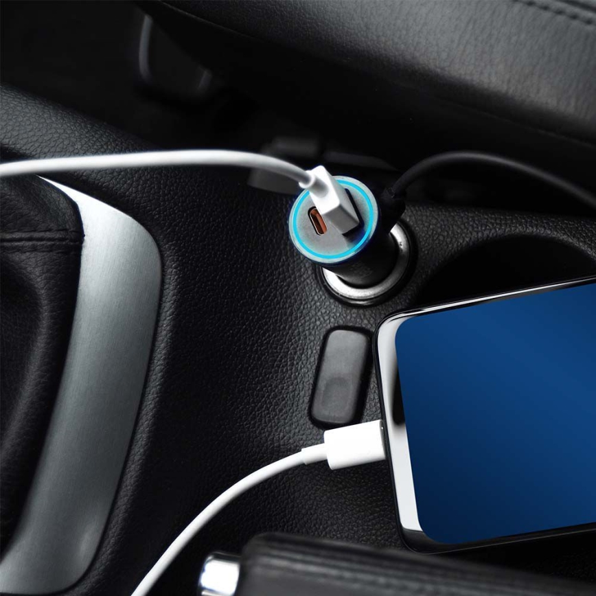 Autolaturi Power Delivery 20W 12-24V/3A USB/C musta