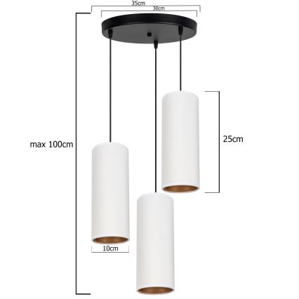 Kattovalaisin köydellä AVALO 3xE27/60W/230V halkaisija 35 cm valkoinen/kupari