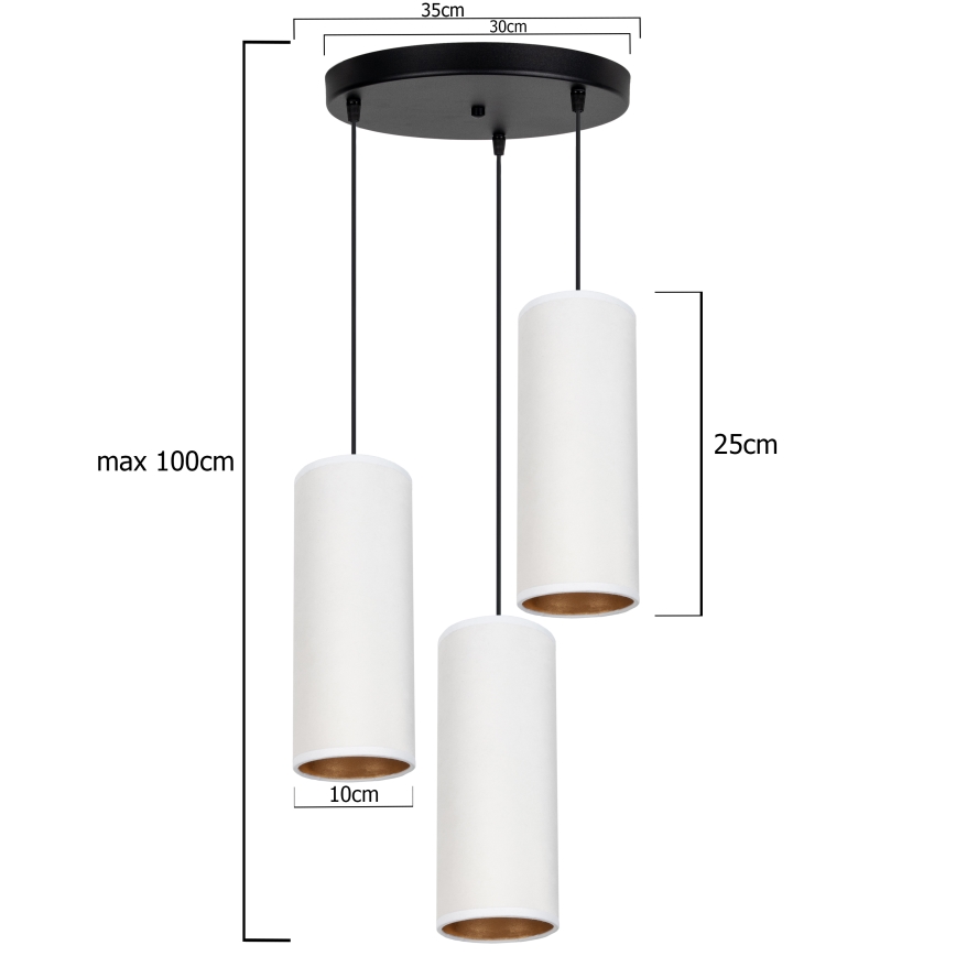 Kattovalaisin köydellä AVALO 3xE27/60W/230V halkaisija 35 cm valkoinen/kupari