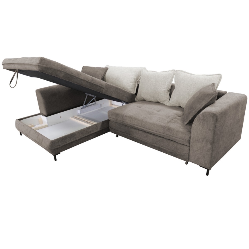 Avattava L-mallinen kulmasohva säilytystilalla LAGOA, vasenkätinen, taupe/harmaa