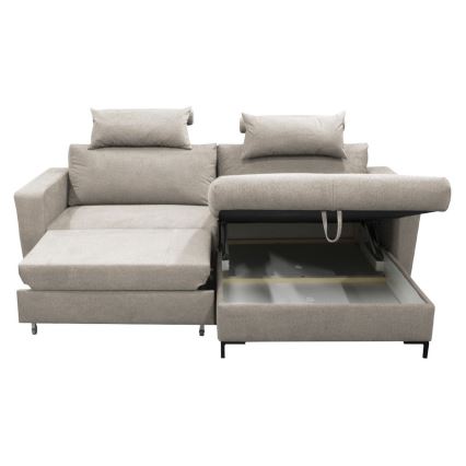 Avattava L-muotoinen kulmasohva HORTA, oikeanpuoleinen, harmaa, säilytystilalla