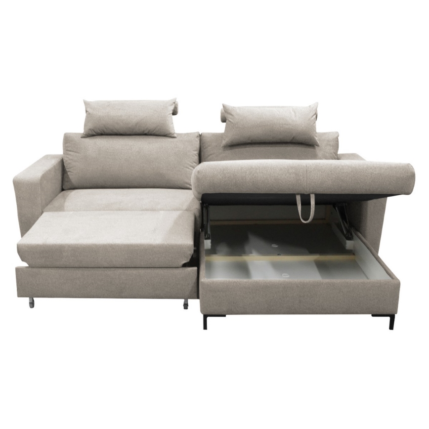 Avattava L-muotoinen kulmasohva HORTA, oikeanpuoleinen, harmaa, säilytystilalla