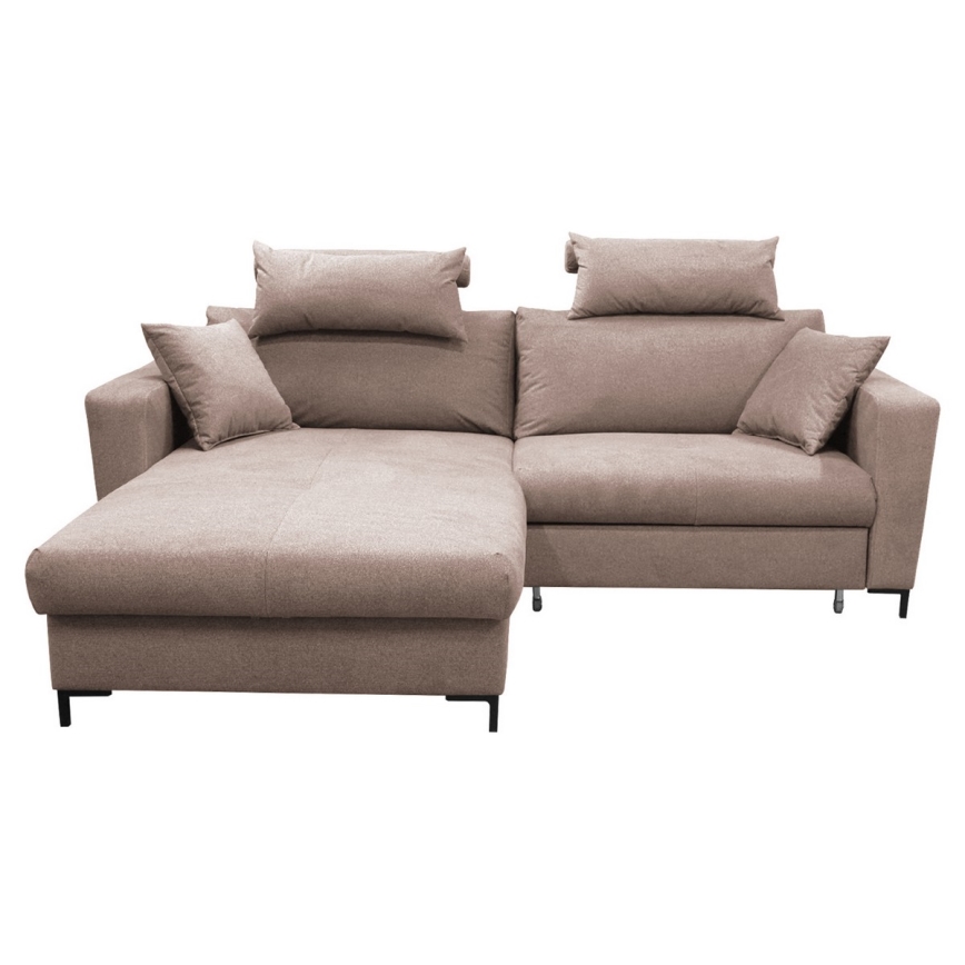 Avattava L-muotoinen kulmasohva HORTA, vasen, vaaleanpunainen, säilytystilalla