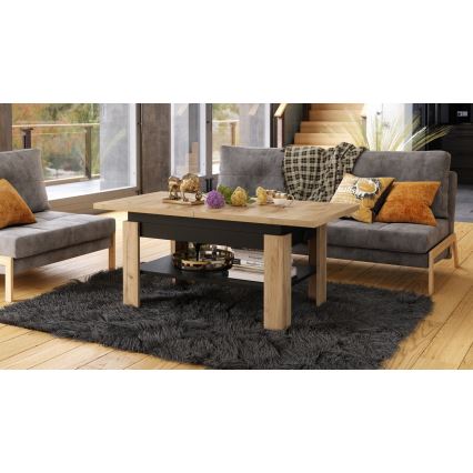 Avattava sohvapöytä nostettavalla kannella ROY 130/170x65 cm tammi craft/musta