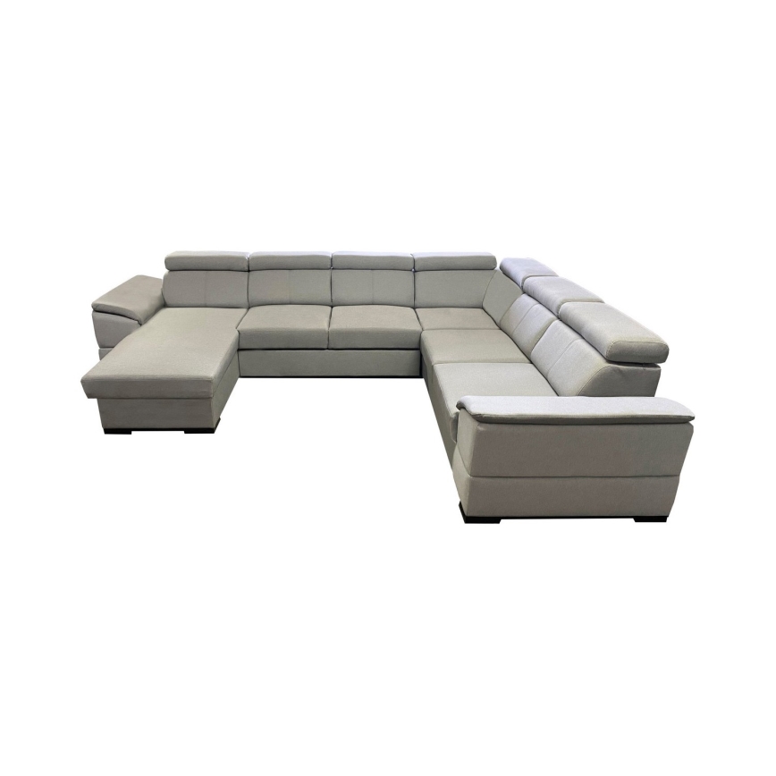 GRANADA avattava U-muotoinen kulmasohva käännettävällä kulmalla ja säilytystilalla, vaaleanharmaa