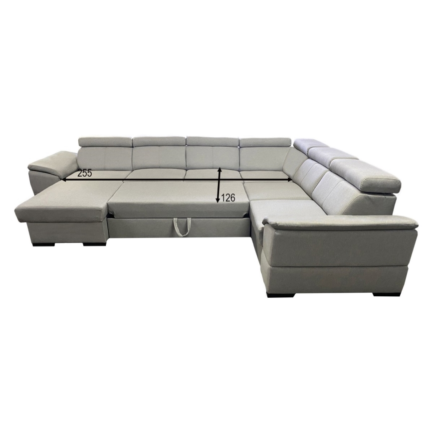 GRANADA avattava U-muotoinen kulmasohva käännettävällä kulmalla ja säilytystilalla, vaaleanharmaa