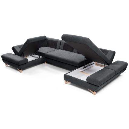 U-muotoinen avattava verhoiltu kulmasohva säilytystilalla AVESTA, antrasiitti