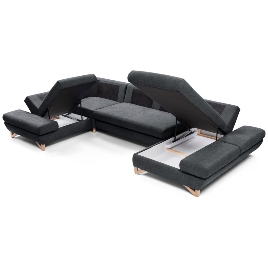 U-muotoinen avattava verhoiltu kulmasohva säilytystilalla AVESTA, antrasiitti