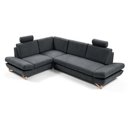 AVESTA L-mallinen verhoiltu kulmasohva, vasen, vuoteeksi avattava, säilytystilalla, antrasiitti