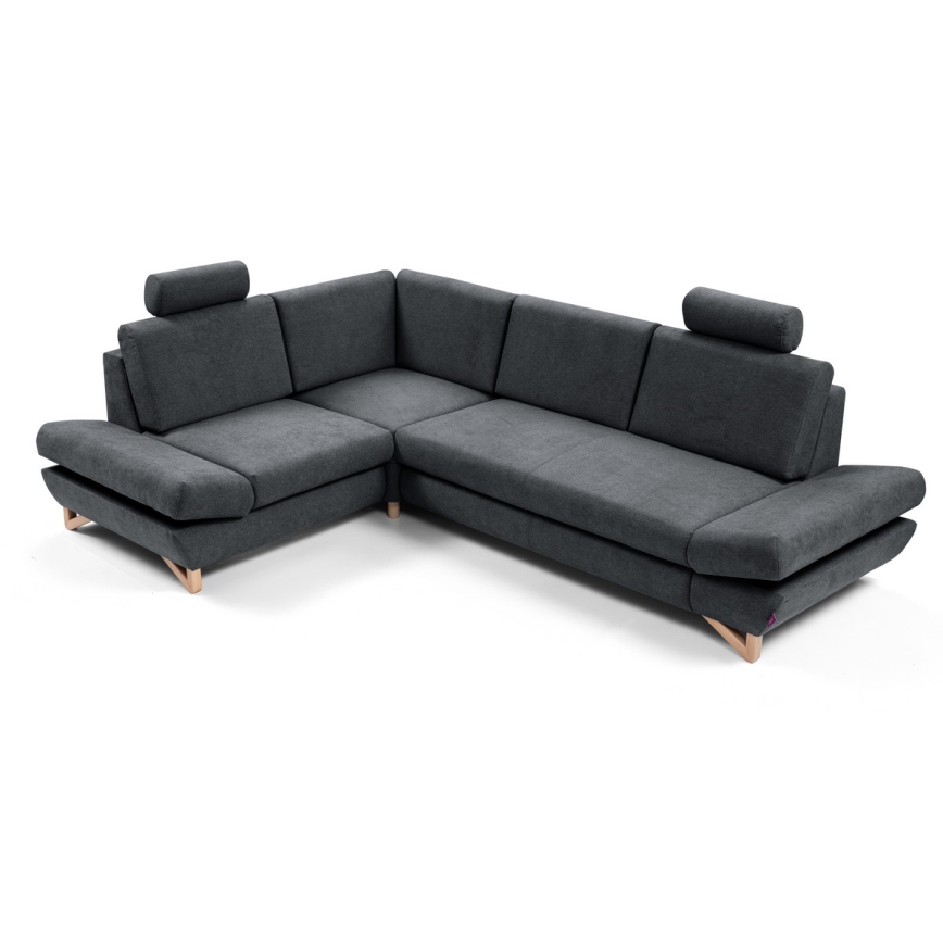 AVESTA L-mallinen verhoiltu kulmasohva, vasen, vuoteeksi avattava, säilytystilalla, antrasiitti