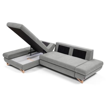 AVESTA L-muotoinen avattava verhoiltu kulmasohva, vasenkätinen, harmaa, säilytystilalla