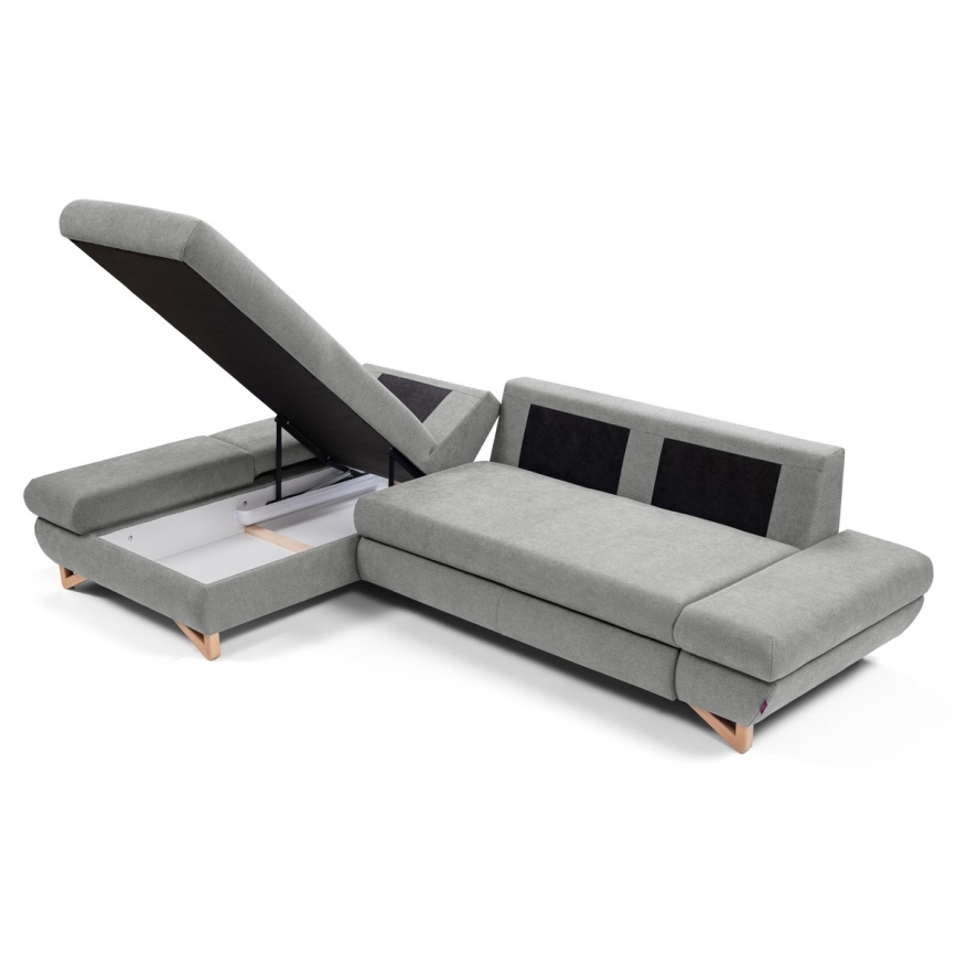 AVESTA L-muotoinen avattava verhoiltu kulmasohva, vasenkätinen, harmaa, säilytystilalla
