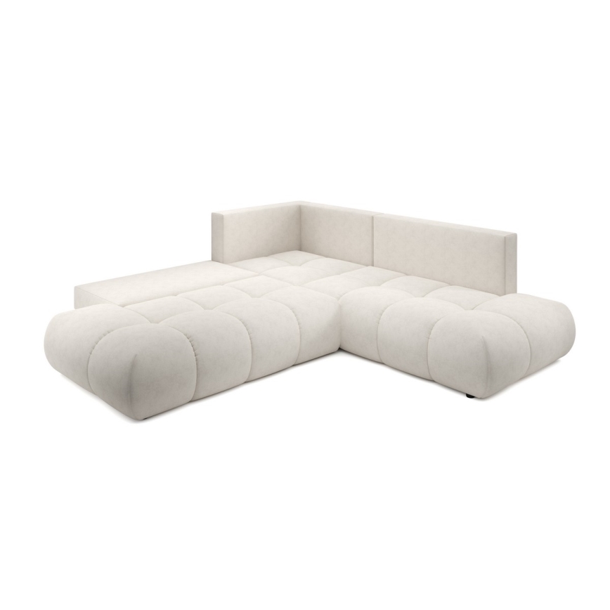 ALMADA L-mallinen verhoiltu kulmasohva, vasen, avattava, säilytystilalla, beige