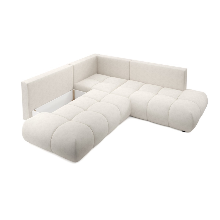 ALMADA L-mallinen verhoiltu kulmasohva, vasen, avattava, säilytystilalla, beige