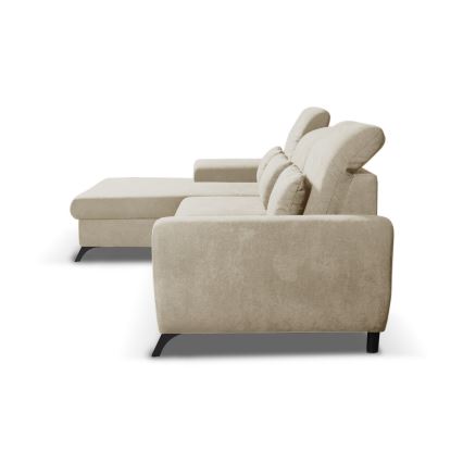 ALTA L-mallinen avattava verhoiltu kulmasohva, vasen, beige, säilytystilalla