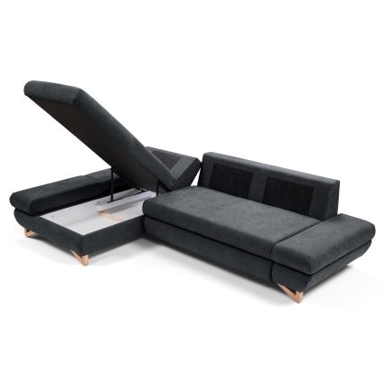 AVESTA L-mallinen vasenkätinen avattava verhoiltu kulmasohva säilytystilalla antrasiitti