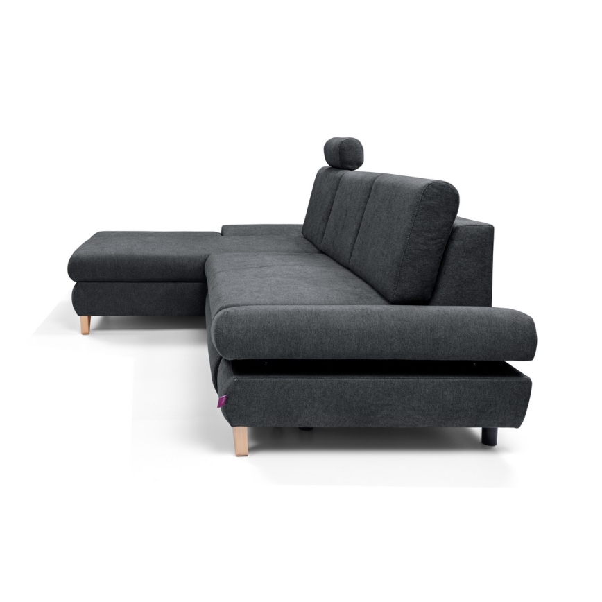 AVESTA L-mallinen vasenkätinen avattava verhoiltu kulmasohva säilytystilalla antrasiitti