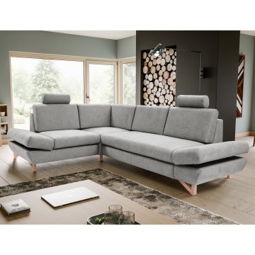 AVESTA L-mallinen vasen kulmasohva — verhoiltu, avattava ja säilytystilalla, harmaa