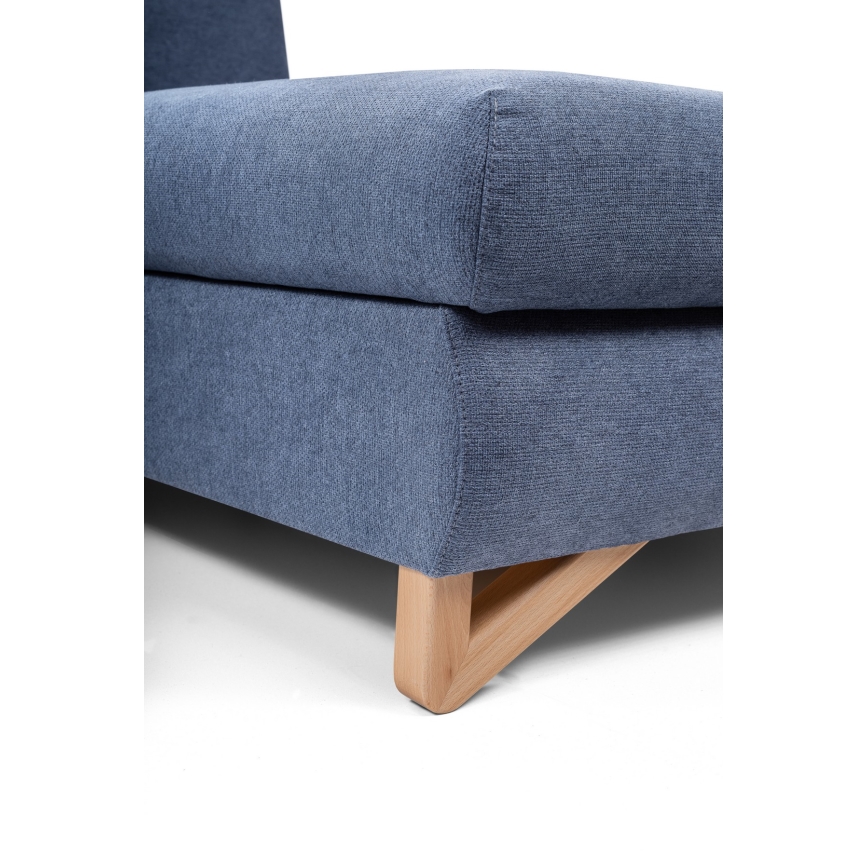 AVESTA L-muotoinen verhoiltu kulmasohva, vuoteeksi avattava, säilytystilalla, oikeanpuoleinen, sininen