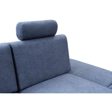 AVESTA L-muotoinen verhoiltu kulmasohva, vuoteeksi avattava, säilytystilalla, oikeanpuoleinen, sininen