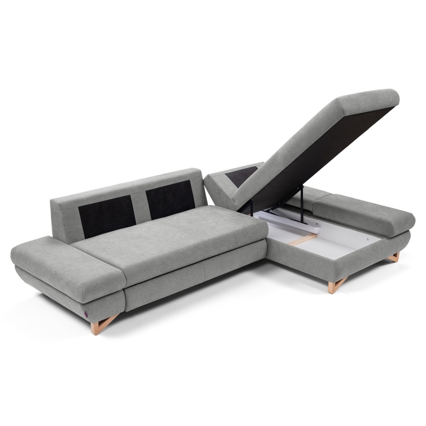 AVESTA L-mallinen verhoiltu kulmasohva, avattava, säilytystilalla, oikeanpuoleinen, harmaa