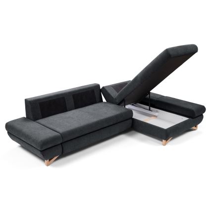 AVESTA L-mallinen verhoiltu kulmasohva, avattava, säilytystilalla, oikeanpuoleinen, antrasiitti