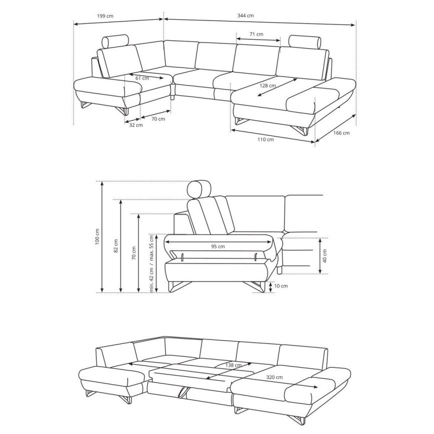 AVESTA U-muotoinen avattava verhoiltu kulmasohva säilytystilalla, harmaa