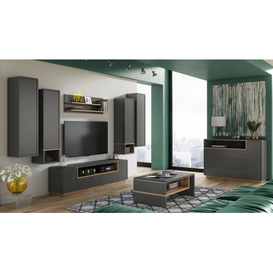 Avohyllykaappi FRED antrasiitti/artisaanipähkinä