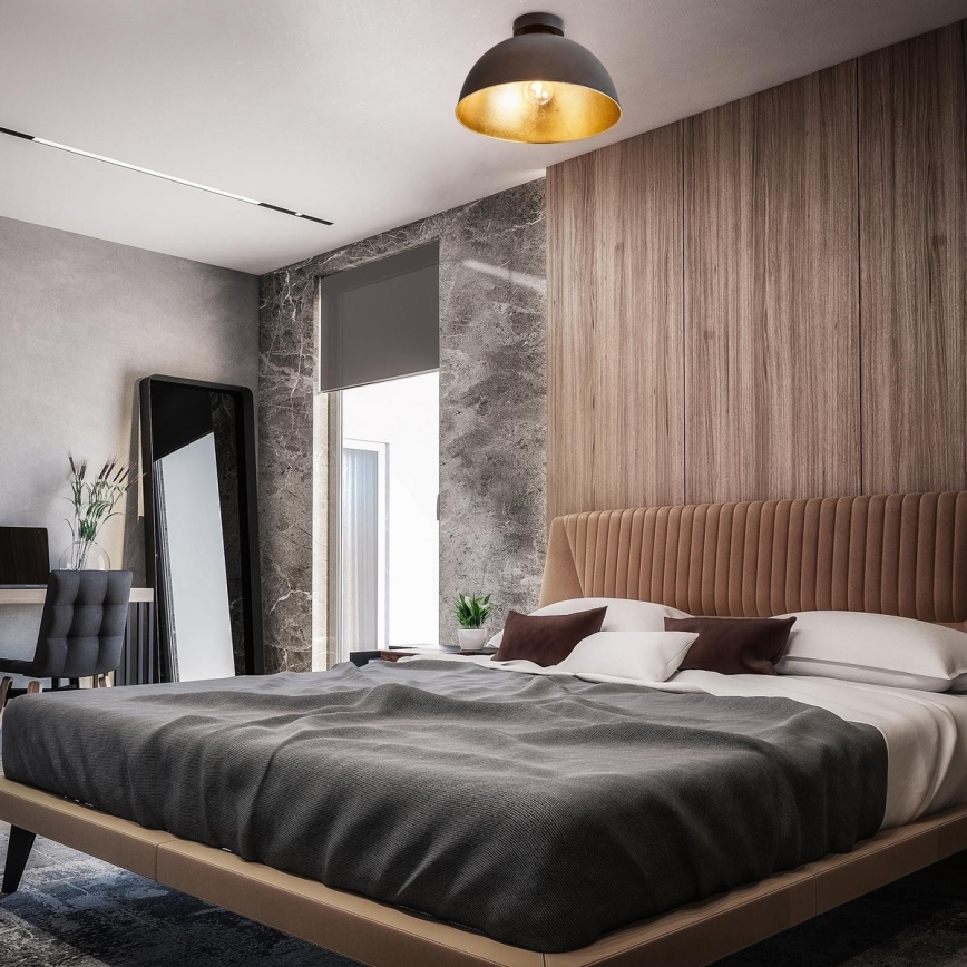 B.K. Licht 1322 - Kattovalo 1xE27/60W/230V musta/kulta