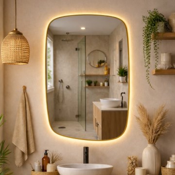 Baltica Design - LED Kylpyhuoneen seinäpeili taustavalaistuksella STONE CALM LED/15W/230V 2700K 90x60 cm IP65 kullanvärinen