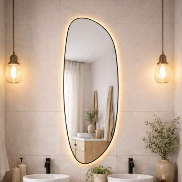 Baltica Design - LED Kylpyhuoneen seinäpeili valaistuksella STONE FLUID LED/15W/230V 2700K 155x50 cm IP65 musta