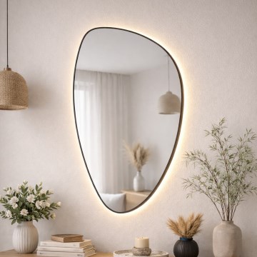 Baltica Design - LED-kylpyhuoneen seinäpeili valaistuksella STONE FLUID LED/15W/230V 2700K 92x55 cm IP65 musta