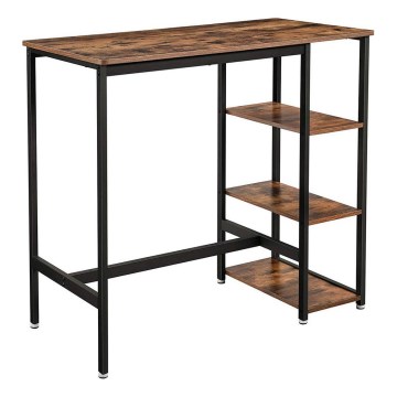 BARTIS baaripöytä hyllyillä, ruskea/musta