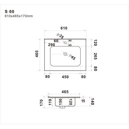 BATH DELUXE 06-060-27-02-00 - Upotettava pesuallas LILLESNAD 61x46 cm keramiikka/musta
