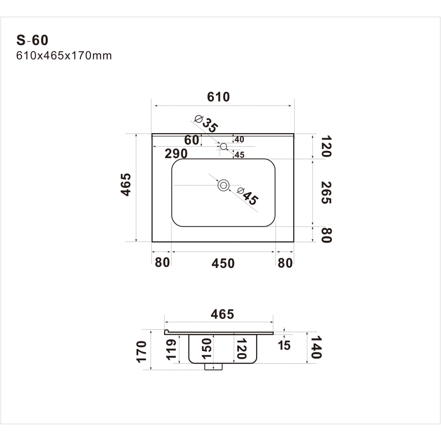 BATH DELUXE 06-060-27-11-00 - Upotettava pesuallas LILLESNAD 61x46 cm keramiikka/valkoinen