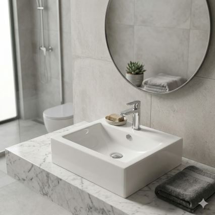 Bathco 0010 - Tason päälle asennettava pesuallas BOLONIA 51x45,5 cm posliini/valkoinen