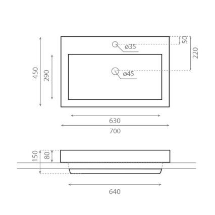 Bathco 0023 - Upotettava pesuallas MANCHESTER 70x45 cm posliini/valkoinen