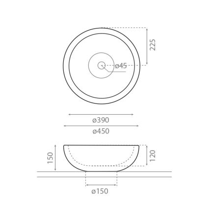 Bathco 00317 - PUKET tasoon asennettava pesuallas, Ø 45 cm, kivi/harmaa
