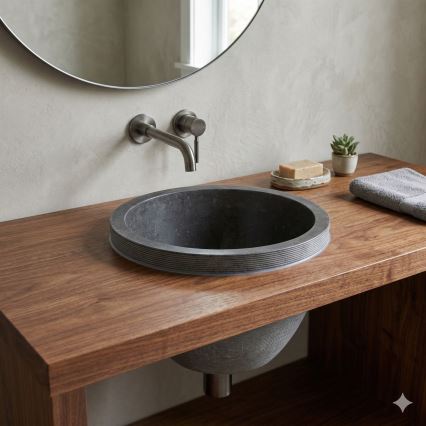 Bathco 00374 - Tasoon upotettava pesuallas MIRAGE, halkaisija 40 cm, kivi/harmaa