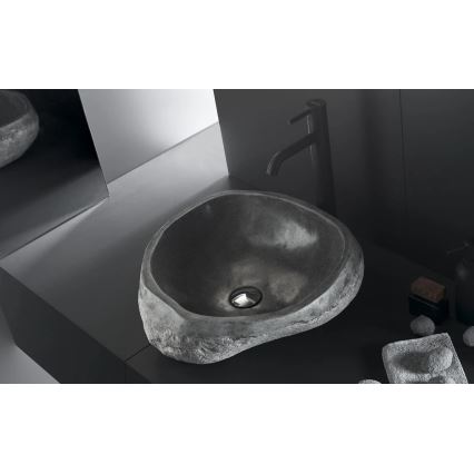 Bathco 00393 - Tasoon asennettava pesuallas RIO 52x47 cm kivi/harmaa