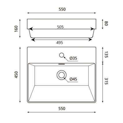 Bathco 0062 - Upotettava pesuallas FUNCHAL 55x45 cm posliini/valkoinen